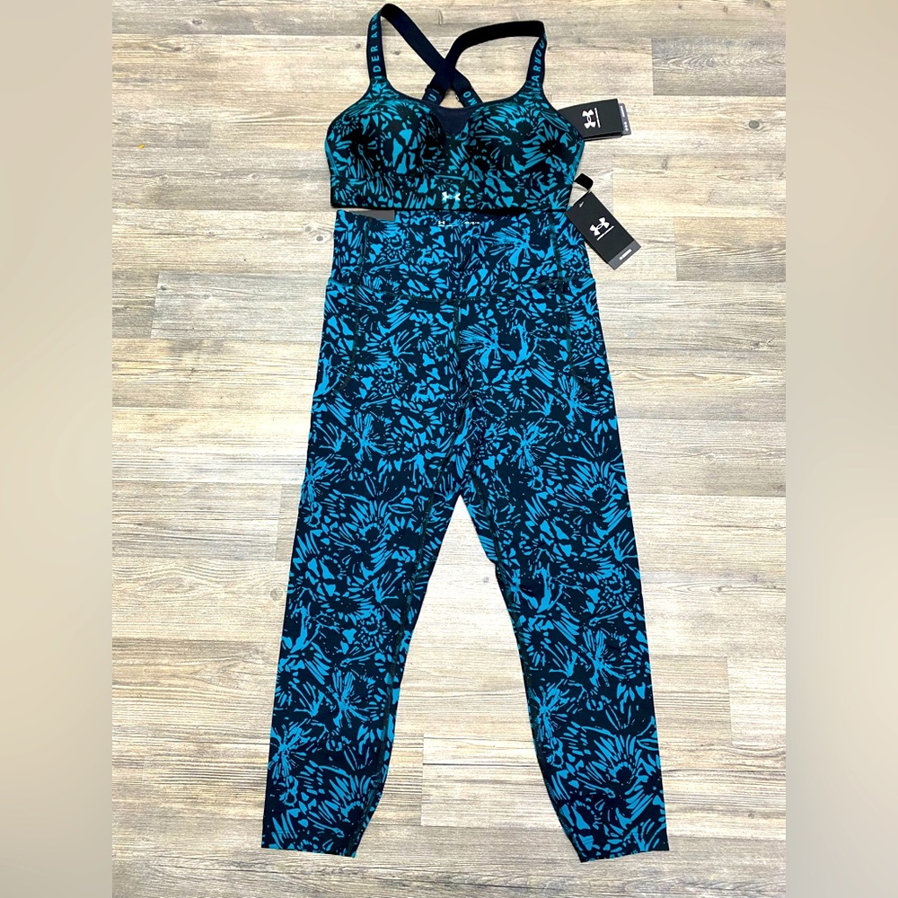 Under Armour Infinity High Printed Sports Bra & Meridian Ankle Leggings (Bundle)